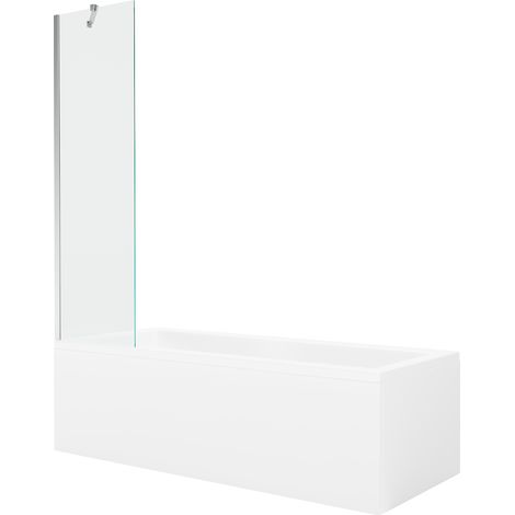 Mexen Cubik Rechteckige Badewanne 170 x 70 cm mit Verkleidung und einflügeliger 50 cm Duschwand, transparent, Chrom (1/5)