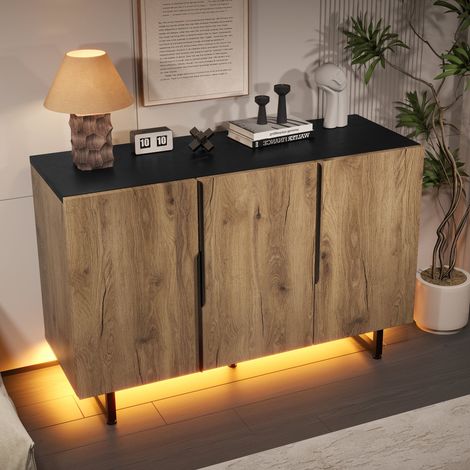 Robustes Retro-Sideboard mit integrierter LED-Beleuchtung, Selbstständiger Schrankkaste Flexibler Stauraum mit verstellbaren Einlegeböden, höhenverstellbare Füße für alle Böden & stylisches Design (1/5)
