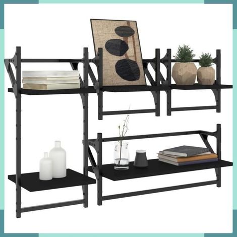 836263 Ensemble d'étagères murales barres 4 pcs noir bois d'ingénierie (1/5)
