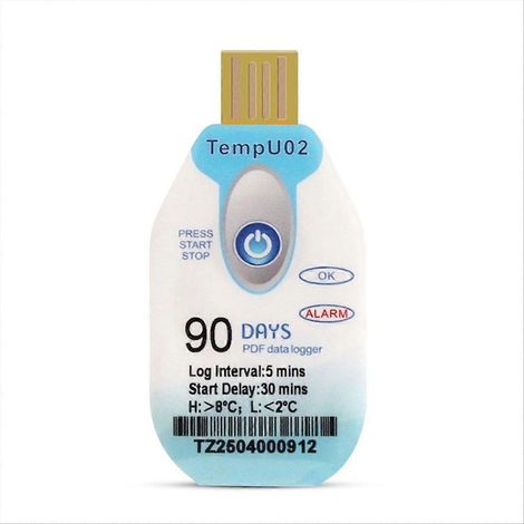 Enregistreur de données de température USB jetable 90 jours, enregistreur de données PDF étanche, enregistreur de température pour le transport de produits alimentaires et de fruits de mer (1/5)