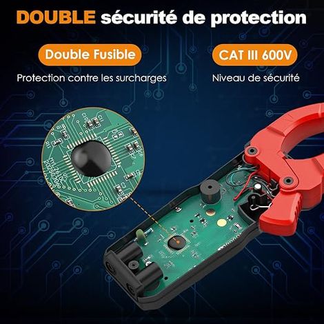 Pince Ampèremétrique Numérique TRMS - Multimètre AC - Range avec NCV, Testeur de Courant, Résistance, Continuité, Diode, Écran Rétroéclairé Portable (1/3)