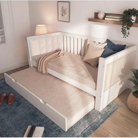 FLORAGRACE Lit banquette 90x190 cm en bois blanc avec lit gigogne, sommier à lattes (1/5)