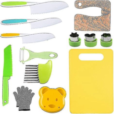 Ensemble de 13 couteaux de cuisine en bois pour enfants, pour une véritable cuisine en toute sécurité. (1/5)