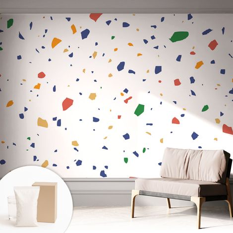 Tapete Vliestapete mit Kleber- abwaschbar - Raumgestaltung  Schlafzimmer Wohnzimmer Tapete Regenbogenfarbene Stücke 312x219 cm (1/5)