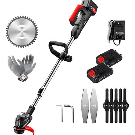 Coupe Bordure jardin sans Fil avec 2 batteries rechargeable 8 type de lames longueur télescopique Noir (1/4)