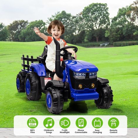 LUNSY 12V Kids Electric Car with Remote Control, Battery powered ride on tractor for 3-5 year old boys & girls, LED, MP3 music, dual motors, Blue (1/5)