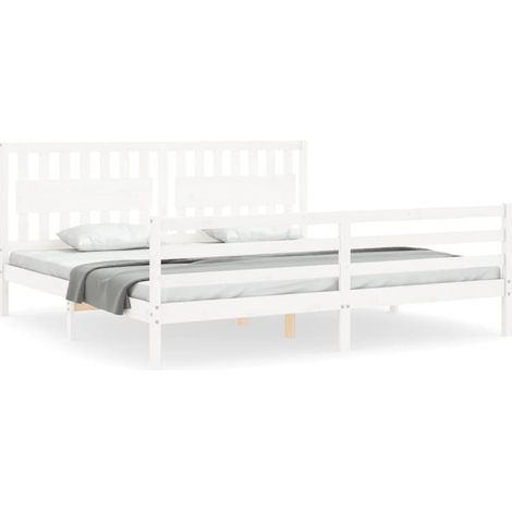 Lit double Lit adulte Cadre de lit sans matelas blanc 200x200 cm bois massif (1/5)
