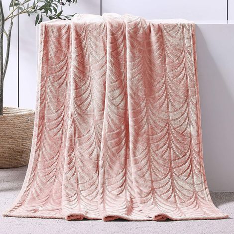 Manta polar con diseño de hojas de Whale Flotilla (130 x 150 cm), suave, cálida y cómoda, ideal para sofá o cama, ideal para todas las estaciones, color rosa. (1/5)
