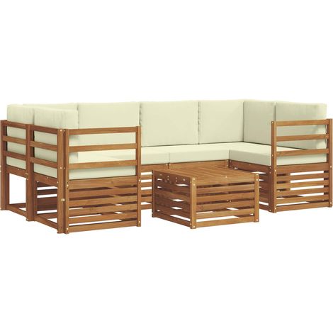 Conjunto de sofás de exterior con cojín 7 pcs Natural y Crema vidaXL (1/5)