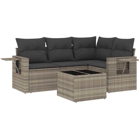Maison Exclusive - Set Divano da Giardino 5pz con Cuscini Grigio Chiaro Polyrattan