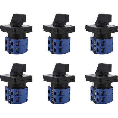 Interrupteur rotatif momentané en plastique, 6 pôles, 3 positions, 25 A, 660 V CA, bleu et noir. (1/5)