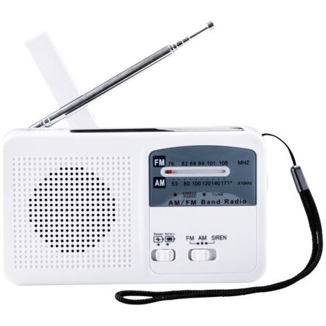 Radio d'urgence solaire AM FM longue durée à manivelle, lampe de poche LED rechargeable par USB légère pour les urgences (blanc) (1/5)
