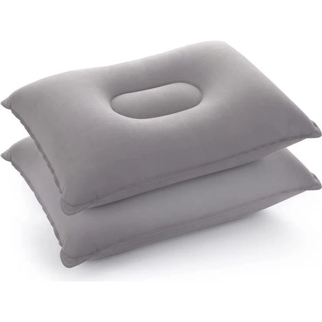 Aufblasbares Campingkissen (42 x 29 cm), leichtes Reisekissen, Luftkissen, Strandkissen, beflocktes Kissen, geeignet für Büro und Outdoor-Aktivitäten, grau (1/4)