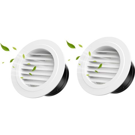 Grille de ventilation (2 pièces) - Valve de ventilation - Grille de salle de bain - Grille d'aération ronde - Grille à persiennes ø 100 mm de diamètre de raccordement - Grille incluse - Blanc (1/5)