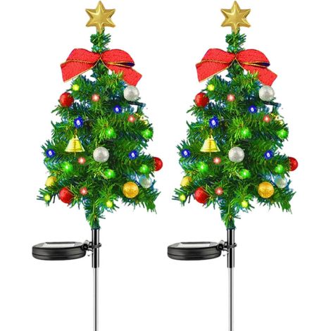 Sapin de NoëL à énergie Solaire,2 Pièces Sapin de Noël avec Guirlande Lumineuse Solaire,Sapin de Noël Lampe Solaire Exterieure,Décoration de Noel,Lampe Solaire Exterieure Sapin de Noël