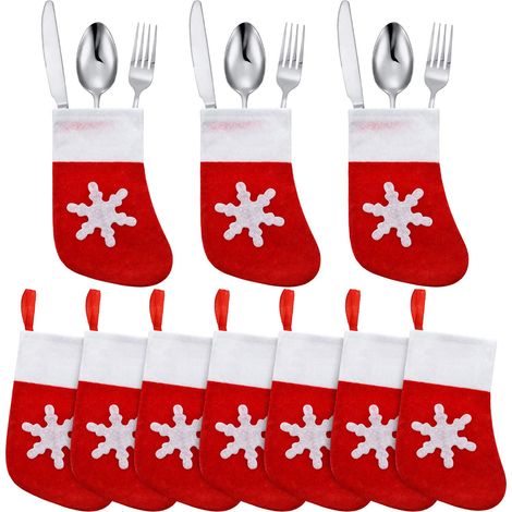 Lot de 20 mini-chaussettes de Noël à motifs de flocons de neige, idéales pour décorer les tables de fêtes et de dîners de Noël. (1/5)