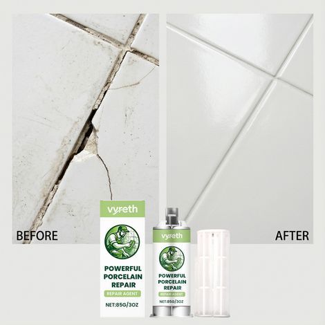 Kit de réparation pour porcelaine Vyreth : un kit de réparation lisse et résistant aux rayures pour coller et réparer les fissures des carreaux de céramique. (1/4)