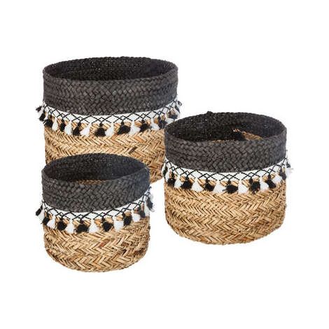 Lot de 3 paniers de décoration en roseau Carlo Noir et Blanc, Panier de rangement ou d’organisation. (1/5)