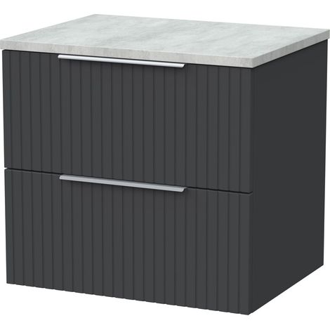 Callingwood Contemporary Wall Hung 2 Drawer Vanity Unit with Bellato Grey Laminate Worktop , 600mm, Dark Grey