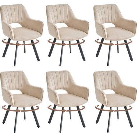 Wokaka - Set di 6 sedie girevoli a 360°, Sedia da pranzo moderna in lino, Imbottita con schienale traforato, Kaki