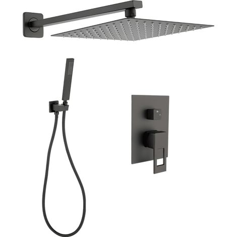 Ensemble de douche mural monocommande TELMO noir mat Ø 20cm