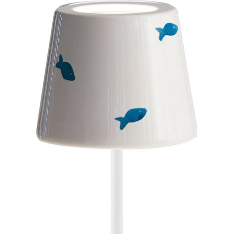 Couvercle en céramique ø 130 x 100 mm pour poldina, décoration de poisson bleu sur fond blanc