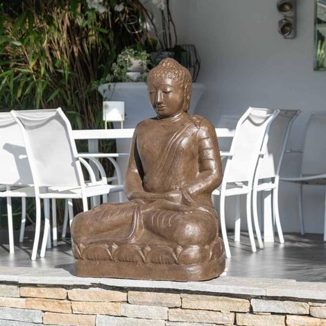 Statue jardin bouddha assis en fibre position offrande 105 cm brun (1/5)