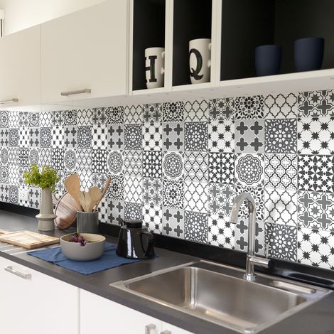 Sticker Mural Carrelage adhésif Cuisine Salle de Bain - 60 STICKERS CARREAUX DE CIMENT AZULEJOS ARMANDINO - 60stickers20x20cm (1/5)