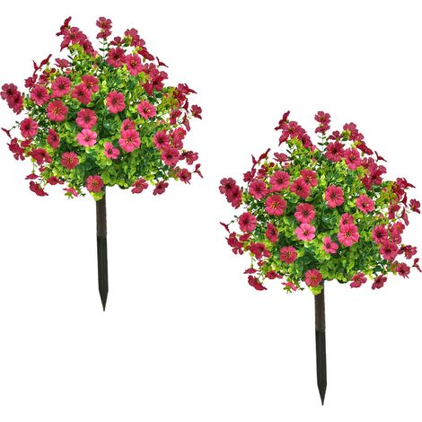 Ensemble de 2 jardinières de sol en eucalyptus violet pour la décoration de patio, verdure artificielle d'extérieur pour le printemps/été (rouge rose) (1/2)