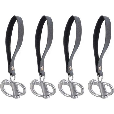 Lot de 4 loquets en acier 316 à dégagement rapide avec ceinture en cuir pour escalade - Pour une fixation stable - Poignée en cuir - Clip à dégagement rapide