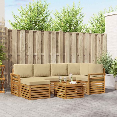 vidaXL Ecksofa Set mit Kissen 7 pcs Natur und Beige Massivholz Akazie (1/5)