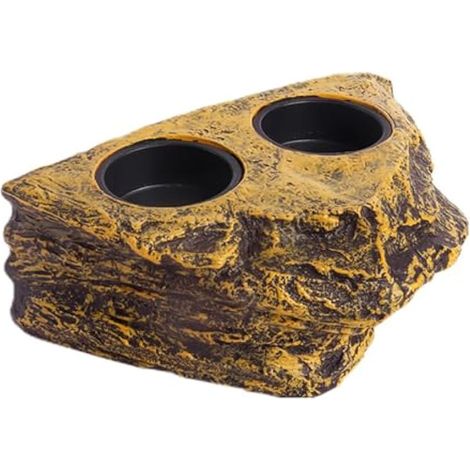 Mangeoire Magnétique pour Reptiles, Récipient à Eau Ou Nourriture Décoratif Pierre, Bol d'alimentation Double Détachable, pour Grenouille, Tortue, Lézard, Serpent, Reptile, Gecko (1/5)
