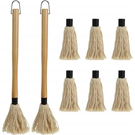 longziming - Ensemble de pinceaux à marinade BBQ - Brosse à gril - Accessoire de cuisine - Répartition uniforme de la sauce - Manche extra long - Fibre de coton - Durable et remplaçable - 2 pièces (1/5)