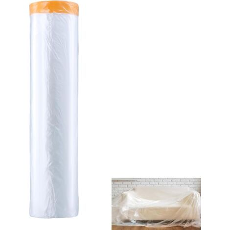 1 rouleau de bâche de protection pour peinture, 400 cm x 20 m, bâche en plastique, pour protéger les sols et les meubles (avec autocollant de positionnement) (1/5)