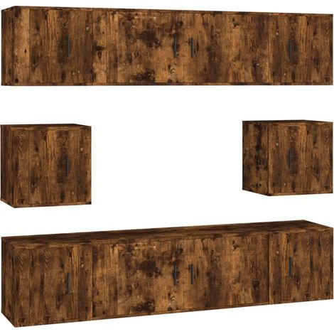 Conjunto de muebles mueble aparador TV televisión salón dormitorio salón 8 piezas roble ahumado madera de ingeniería marrón 020025292