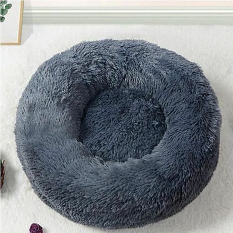 Niche pour chien et chat, maison ronde en peluche pour animal de compagnie, lit d\'hiver pour chien, tapis pour animal de compagnie, gris foncé (1/5)
