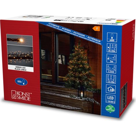 Guirlande lumineuse de Noël avec micro LED IP44 - Pour l'extérieur ou l'intérieur - 600 diodes blanches ambrées - Câble noir (1/2)