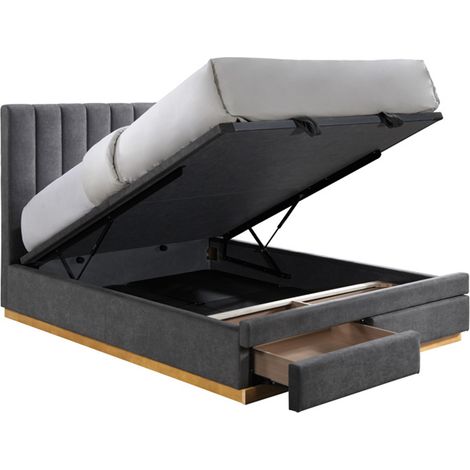 DANIEL Lit double en tissu gris anthracite avec coffre et tiroir 140x190 cm (1/5)