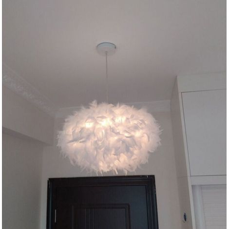 Lustre Suspension en Plume E27 45cm Blanc (1/4)