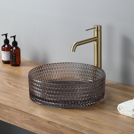 DILECI - Vasque ronde en verre trempé et teinté noir (Ø 36 cm) (1/5)
