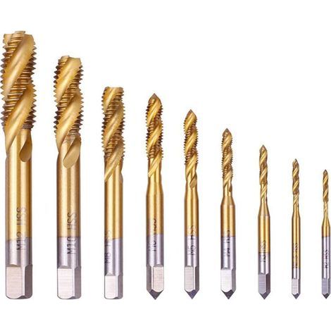 9 piezas de machos de roscar HSS de ranura helicoidal para máquina de roscar manual, machos M2, M2.5, M3, M4, M5, M6, M8, M10, M12, herramienta de roscado para insertos de rosca. (1/5)