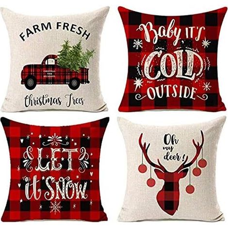 Christmas Decorations Pillow Cases Set of 4 Christmas Pillowcases Vintage Cushion Covers 16 x 16 inches (1/5)