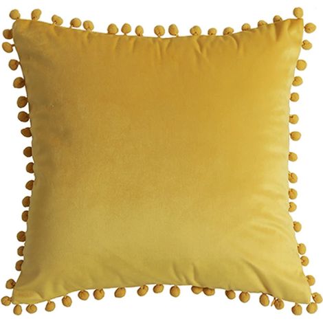 Lot de 2 coussins en velours à pompons, housses de coussin unies, coussins décoratifs, coussins de tête, coussins d'assise, coussins décoratifs, coussins pour canapé, chambre, bureau, 45 x 45 cm (1/5)