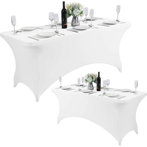Universal table cover for catering table 240 cm 8ft white stretch multigarden
