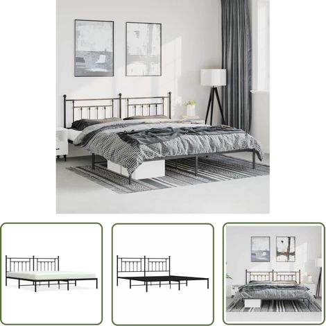 The Living Store Cadre de lit métal sans matelas avec tête de lit noir 193x203cm - Cadre De Lit - Lit Double - Lit Metal - Lit Moderne - Literie (1/5)