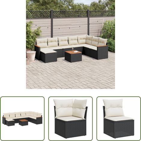 vidaXL Set de sofás de jardín 8 piezas y cojines ratán sintético negro (1/5)