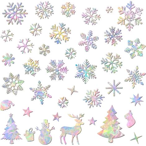 3 feuilles autocollants Noël flocons, sapin holographique – Anti-collision oiseaux – Chambre