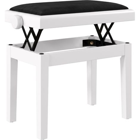 Sgabello da piano regolabile 61,5x33 cm, seduta imbottita, altezza 45-56 cm, struttura in legno di hevea bianco, per tastiera (1/5)