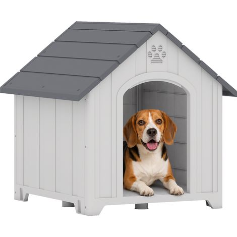 Niche pour chien extérieur - PawHut - en polypropylène imperméable - ventilé, plancher surélevé - PP - 76 x 66 x 77 cm - gris clair (1/5)