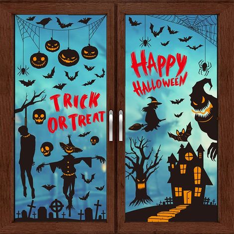 Autocollants Fenêtre Décoration Halloween - Stickers Réutilisables avec 87 Motifs Effrayants (Citrouille, Toile d'Araignée, Chauve-Souris, Squelette) pour Chambre d'Enfants, Halloween Party (1/5)